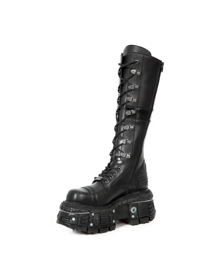 WomenMen High Boot Black Imperfect With Laces MTank004C1 New Rock Boots WomenMen High Boot Black Imperfect With Laces MTank004C1 New Rock Boots
