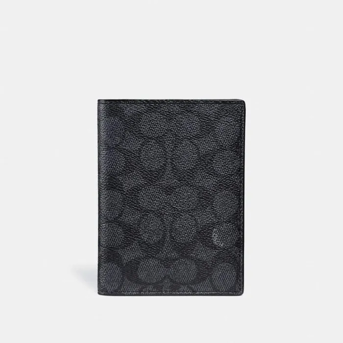 WomenMen Tech and Travel Coach Passport Case In Signature Canvas Charcoal