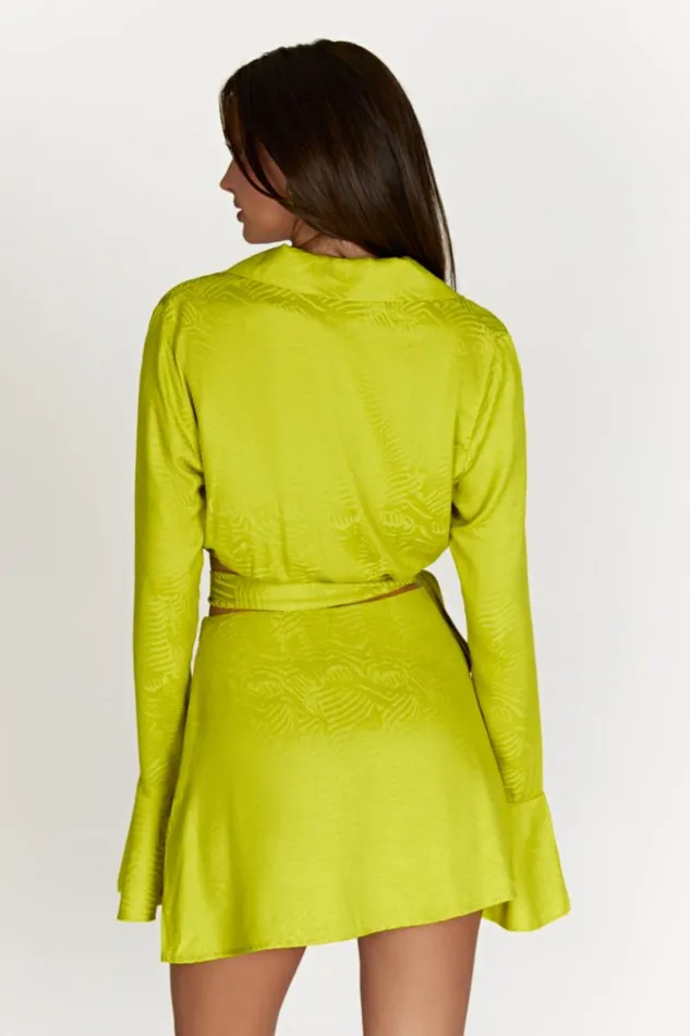 Women Meshki Bottoms Annalise Satin A Line Mini Skirt 8211 Chartreuse
