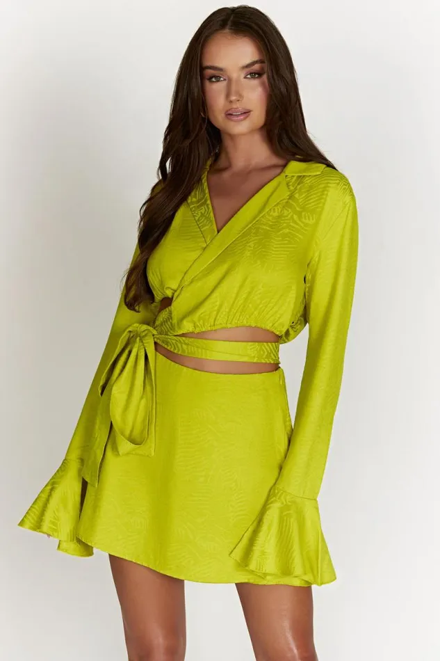 Women Meshki Bottoms Annalise Satin A Line Mini Skirt 8211 Chartreuse