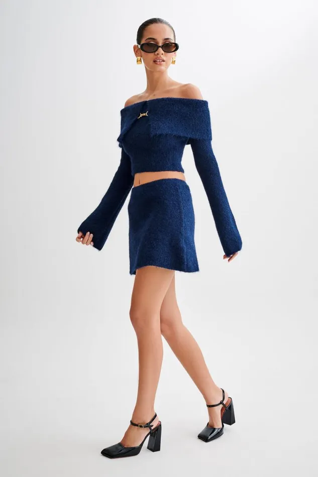 Women Meshki Bottoms Baxter Fluffy Knit Mini Skirt 8211 Navy