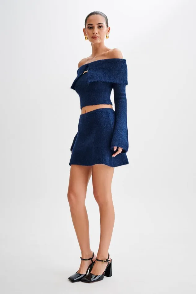 Women Meshki Bottoms Baxter Fluffy Knit Mini Skirt 8211 Navy