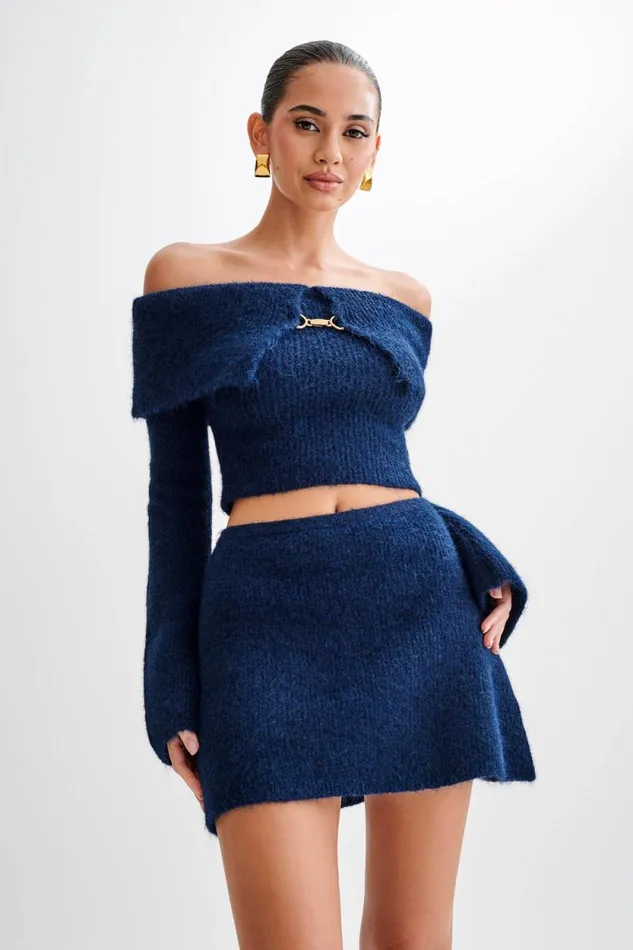 Women Meshki Bottoms Baxter Fluffy Knit Mini Skirt 8211 Navy