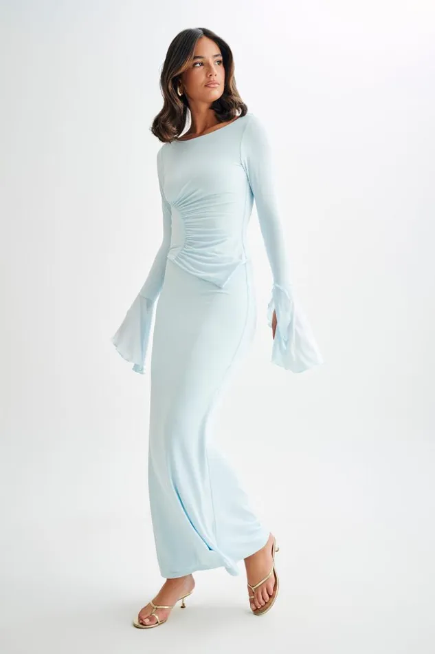 Women Meshki Bottoms Bruna Slinky Fishtail Maxi Skirt 8211 Sky Blue
