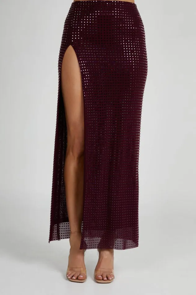 Women Meshki Bottoms Ellery Square Diamante Maxi Skirt 8211 Berry