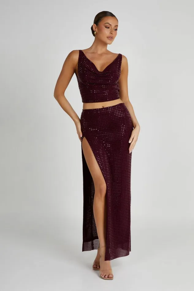 Women Meshki Bottoms Ellery Square Diamante Maxi Skirt 8211 Berry