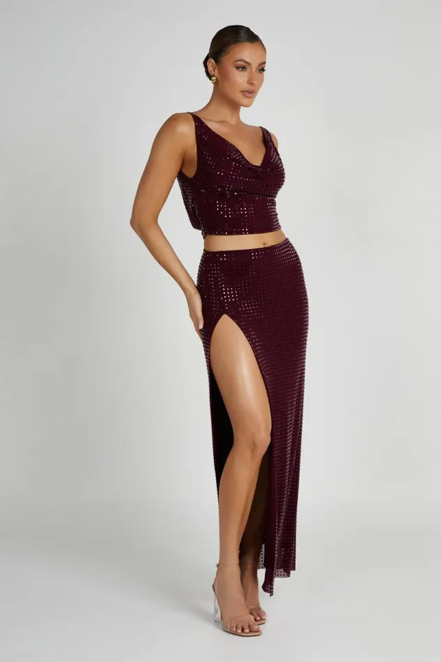 Women Meshki Bottoms Ellery Square Diamante Maxi Skirt 8211 Berry