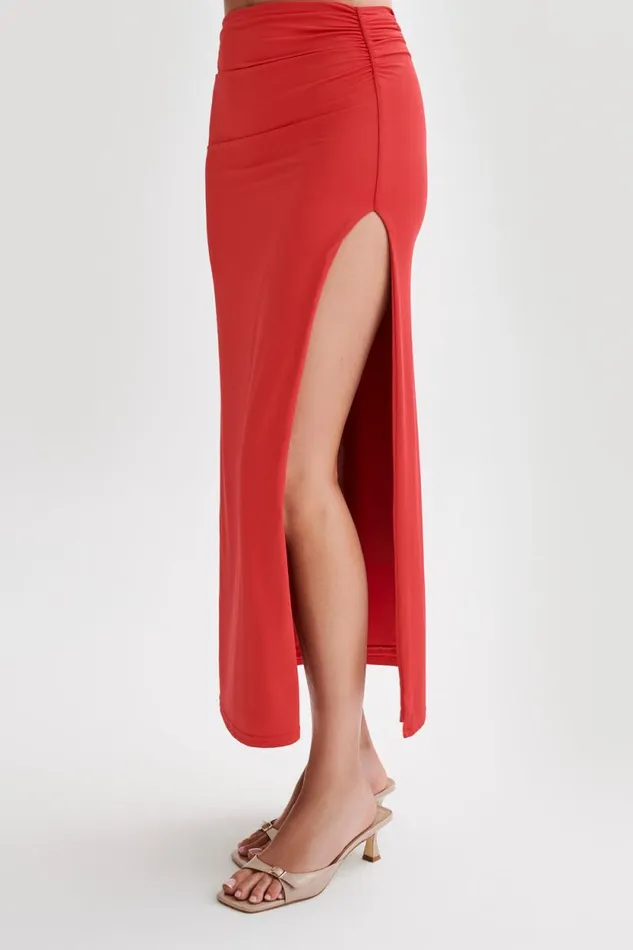 Women Meshki Bottoms Emma Recycled Nylon Maxi Skirt 8211 Red