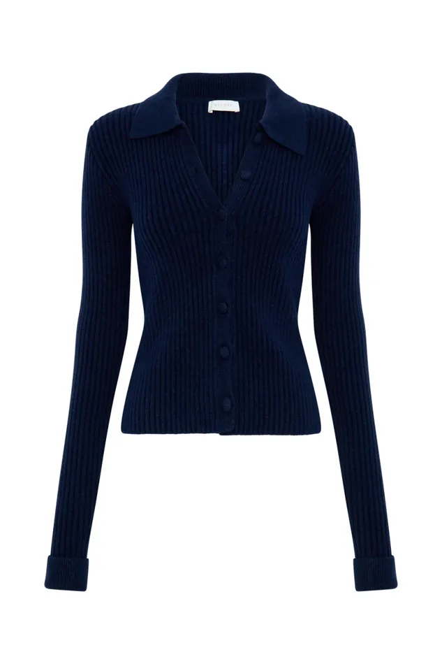 Women Meshki Bottoms Erin Long Sleeve Button Cardigan 8211 Navy