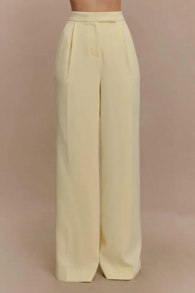 Women Meshki Bottoms Faith Suiting Wide Leg Pant 8211 Lemon Cream