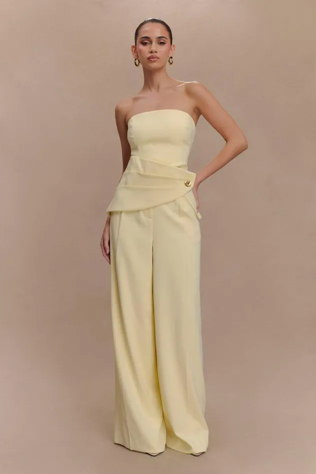 Women Meshki Bottoms Faith Suiting Wide Leg Pant 8211 Lemon Cream