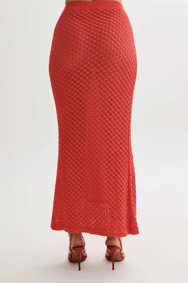 Women Meshki Bottoms Guiliana Knit Maxi Skirt 8211 Pomegranate