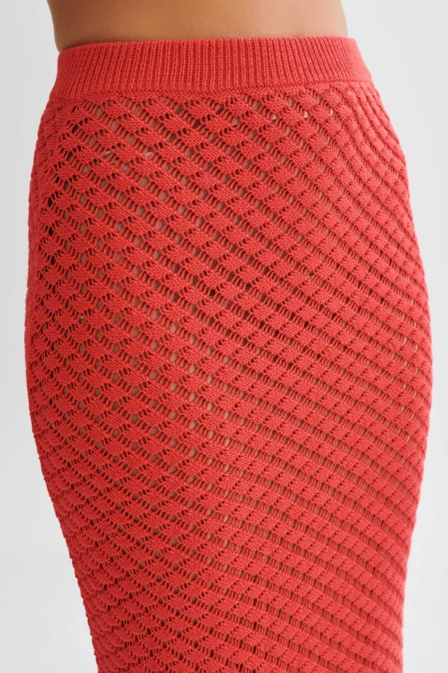 Women Meshki Bottoms Guiliana Knit Maxi Skirt 8211 Pomegranate