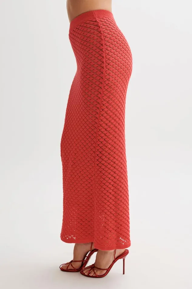 Women Meshki Bottoms Guiliana Knit Maxi Skirt 8211 Pomegranate