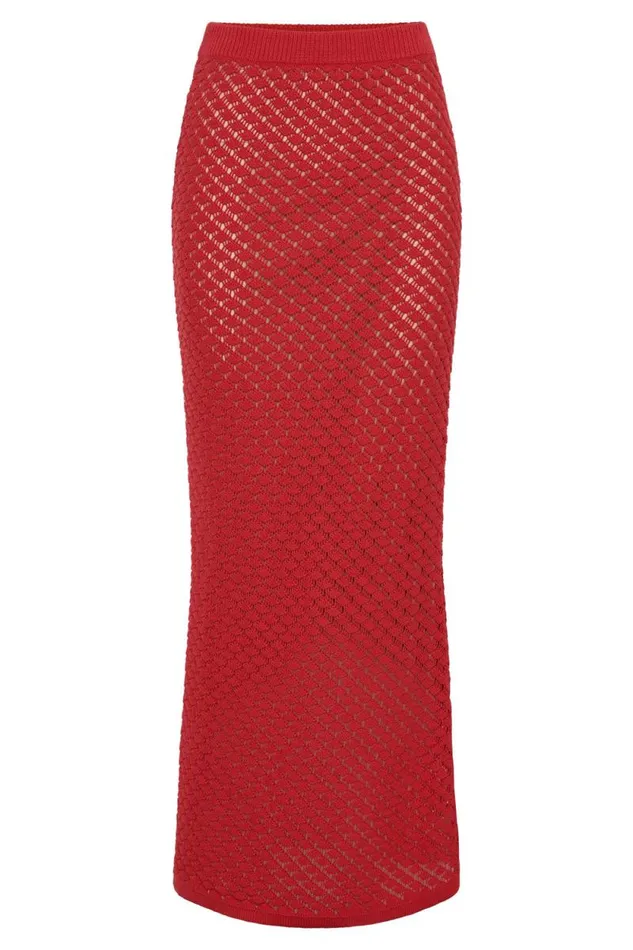 Women Meshki Bottoms Guiliana Knit Maxi Skirt 8211 Pomegranate