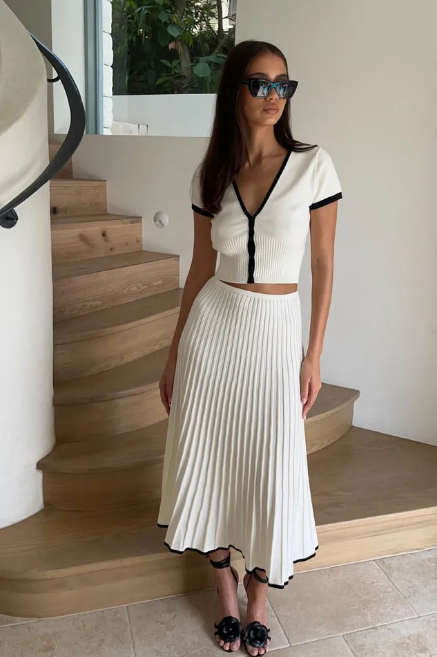 Women Meshki Bottoms Jolene Contrast Rib Knit Midi Skirt 8211 White