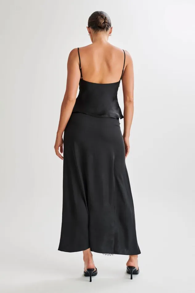 Women Meshki Bottoms Luella Satin Lace Maxi Skirt 8211 Black