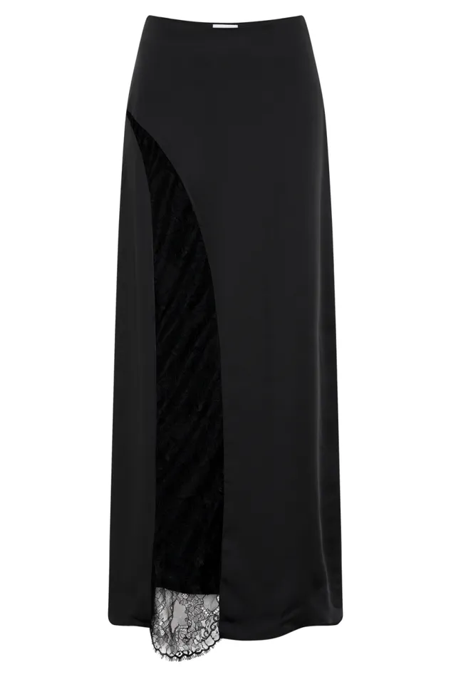 Women Meshki Bottoms Luella Satin Lace Maxi Skirt 8211 Black