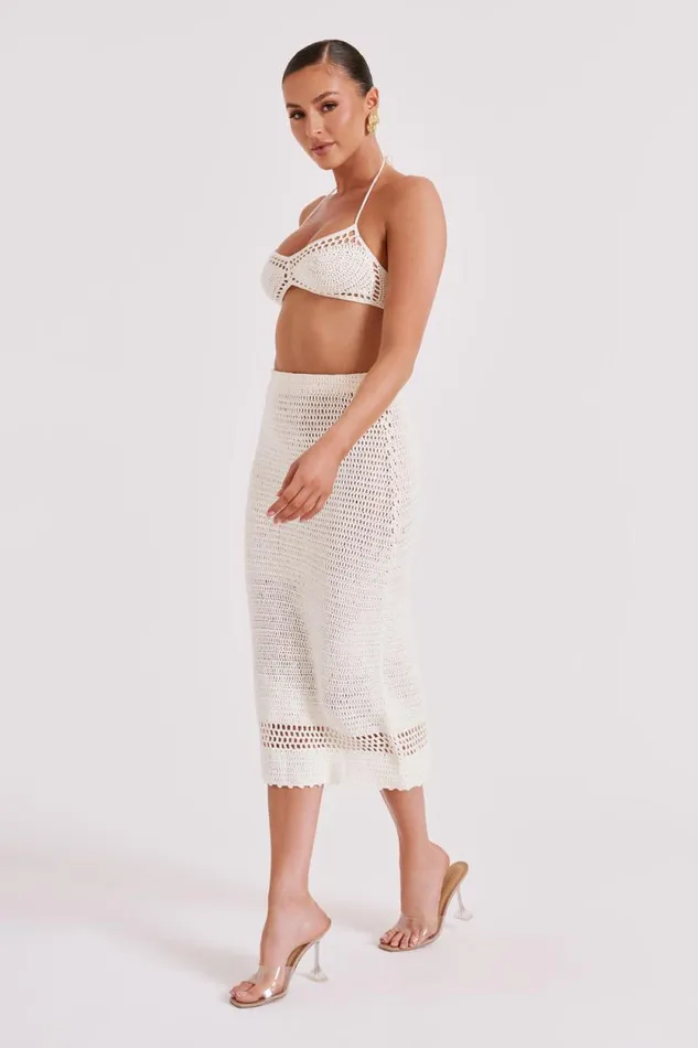 Women Meshki Bottoms Paris Crochet Midi Skirt 8211 Ivory