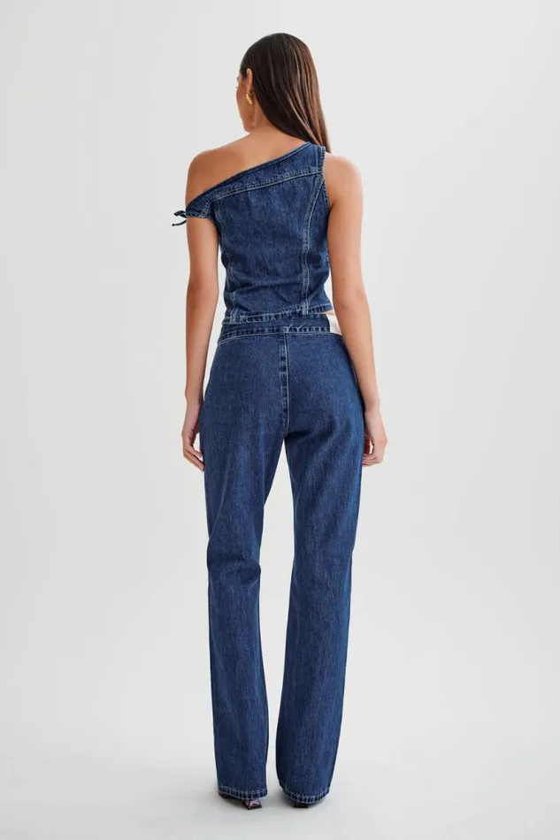 Women Meshki Bottoms Romona Low Rise Buckle Denim Jean 8211 Dark Blue