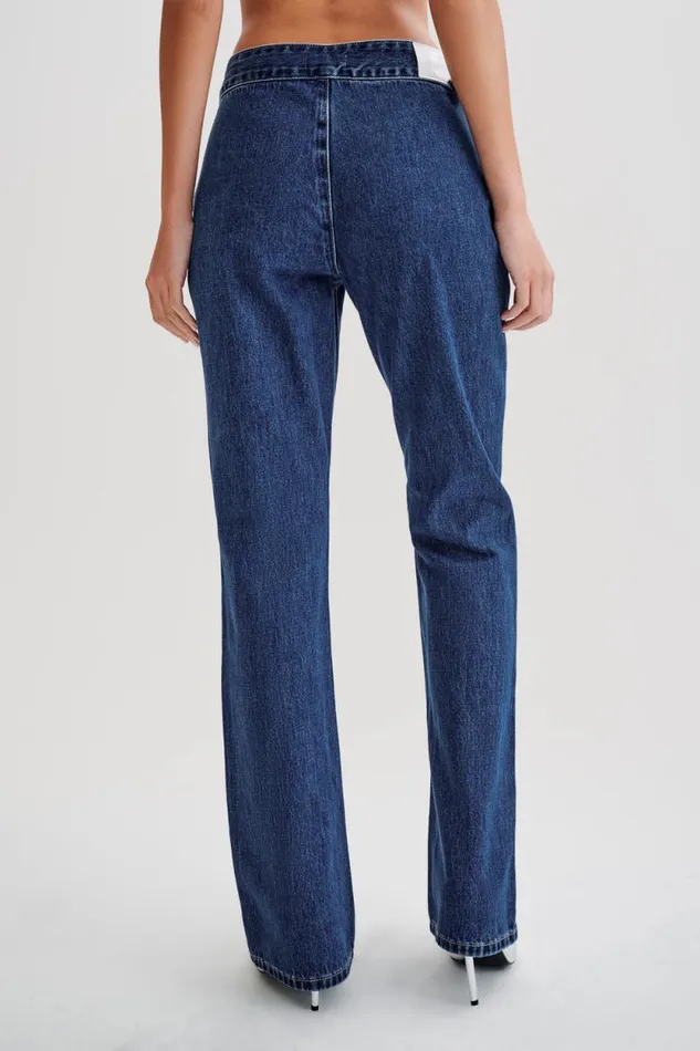 Women Meshki Bottoms Romona Low Rise Buckle Denim Jean 8211 Dark Blue