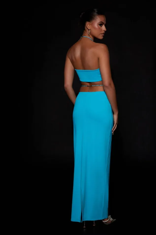 Women Meshki Bottoms Ruby Diamante Rope Ruched Maxi Skirt 8211 Cyan Blue Women Meshki Bottoms Ruby Diamante Rope Ruched Maxi Skirt 8211 Cyan Blue