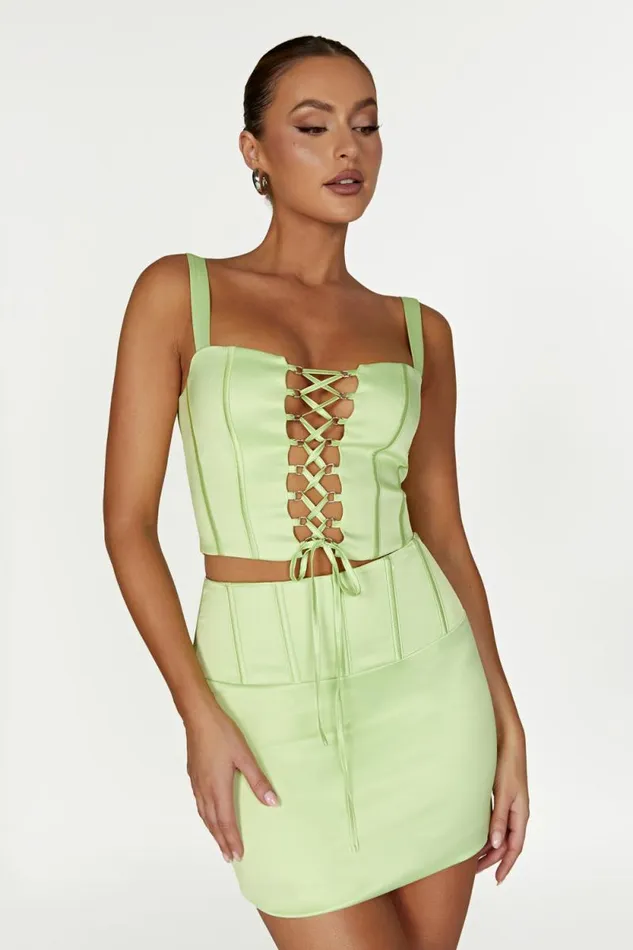 Women Meshki Bottoms Scarlet Corset Mini Skirt 8211 Pistachio Green