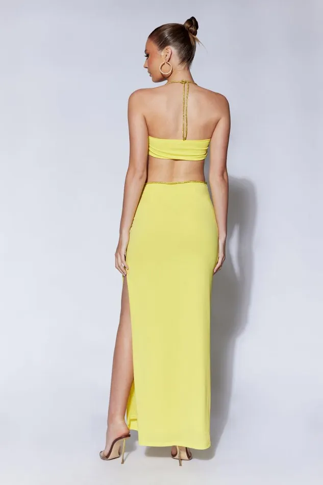 Women Meshki Bottoms Sweeney Diamante Maxi Skirt With Split 8211 Chartreuse