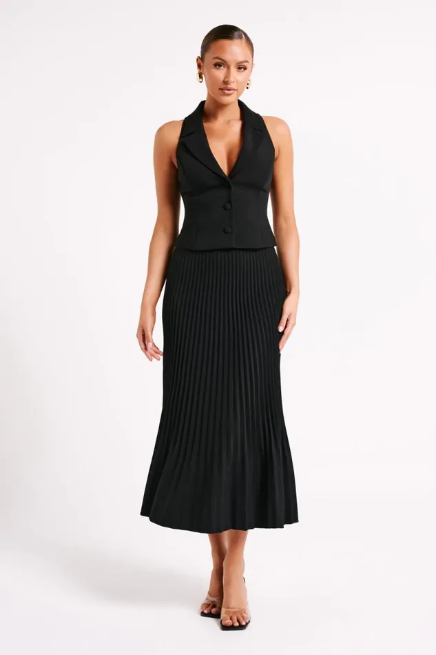 Women Meshki Bottoms Twyla Pleated Suiting Maxi Skirt 8211 Black