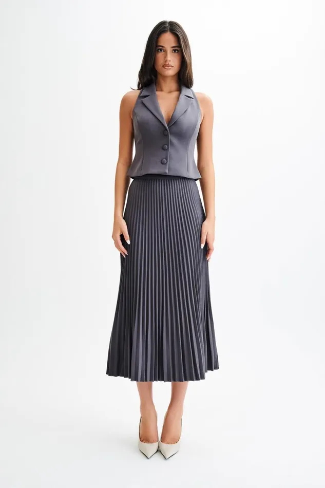 Women Meshki Bottoms Twyla Pleated Suiting Maxi Skirt 8211 Charcoal