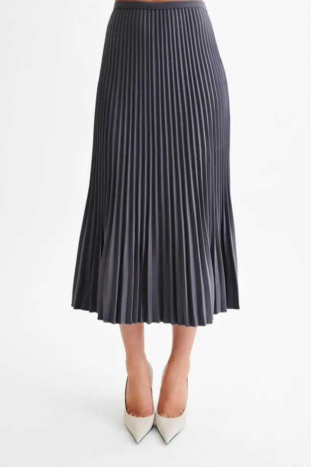 Women Meshki Bottoms Twyla Pleated Suiting Maxi Skirt 8211 Charcoal