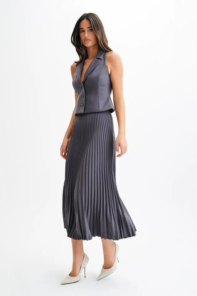 Women Meshki Bottoms Twyla Pleated Suiting Maxi Skirt 8211 Charcoal