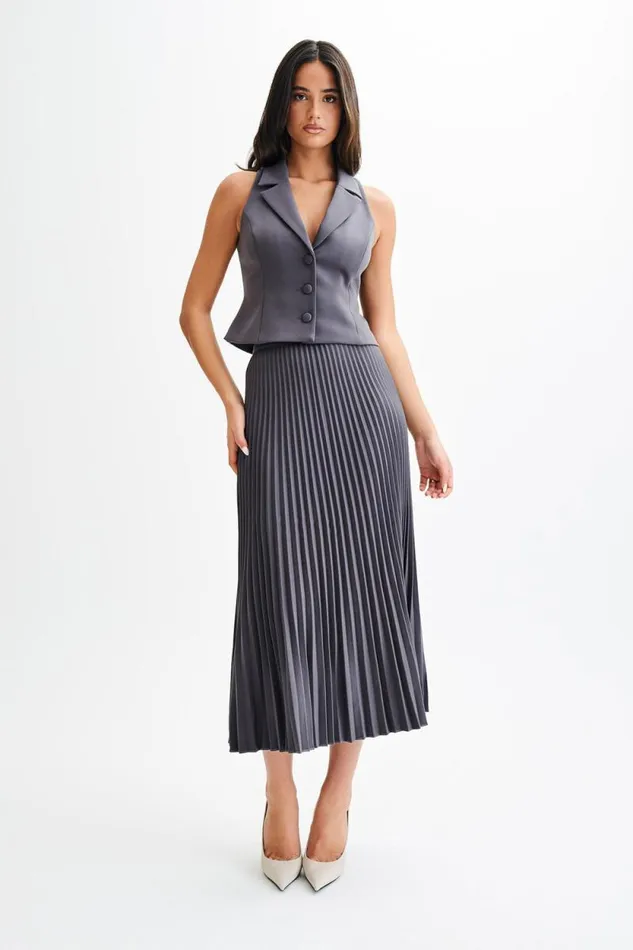Women Meshki Bottoms Twyla Pleated Suiting Maxi Skirt 8211 Charcoal