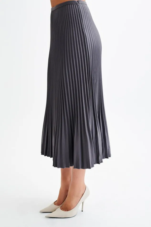 Women Meshki Bottoms Twyla Pleated Suiting Maxi Skirt 8211 Charcoal
