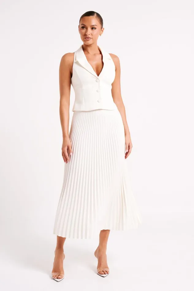 Women Meshki Bottoms Twyla Pleated Suiting Maxi Skirt 8211 Ivory