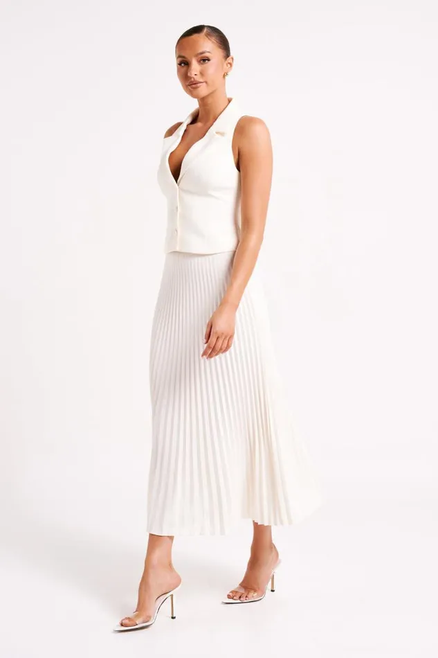 Women Meshki Bottoms Twyla Pleated Suiting Maxi Skirt 8211 Ivory