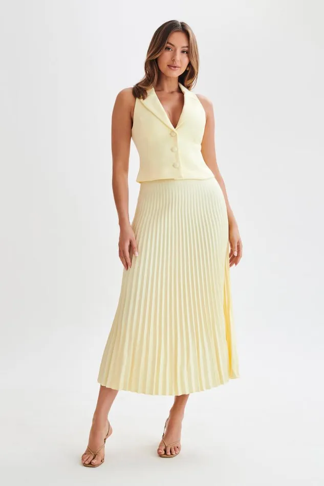 Women Meshki Bottoms Twyla Pleated Suiting Maxi Skirt 8211 Lemon