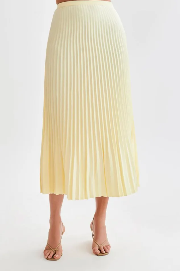 Women Meshki Bottoms Twyla Pleated Suiting Maxi Skirt 8211 Lemon