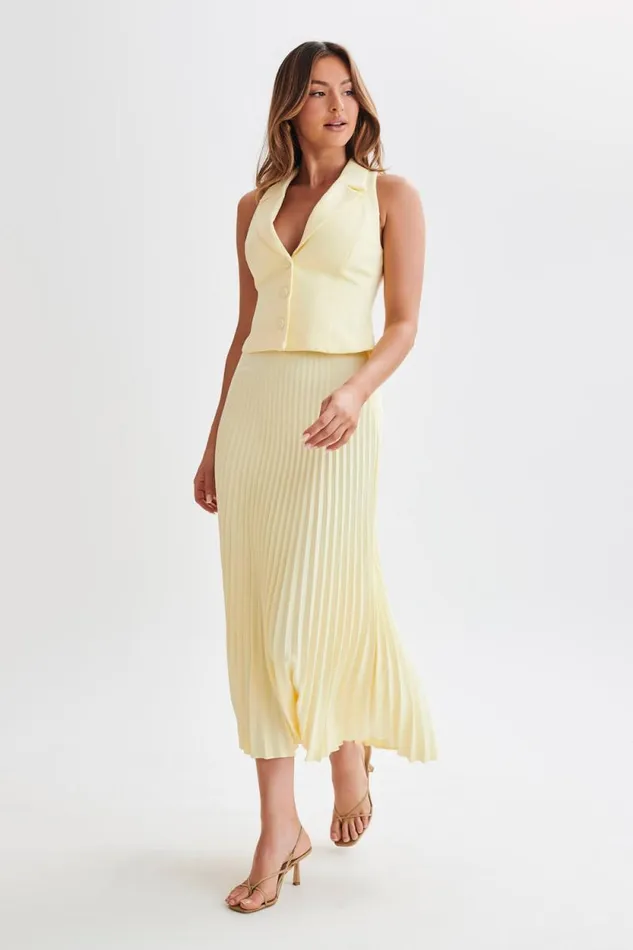 Women Meshki Bottoms Twyla Pleated Suiting Maxi Skirt 8211 Lemon