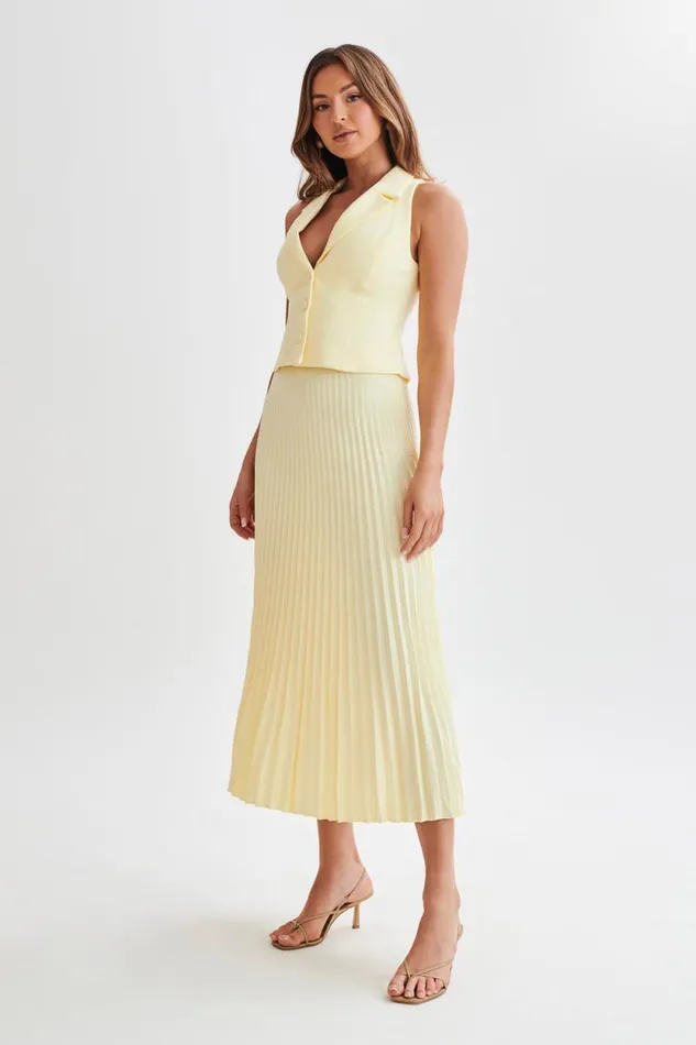 Women Meshki Bottoms Twyla Pleated Suiting Maxi Skirt 8211 Lemon