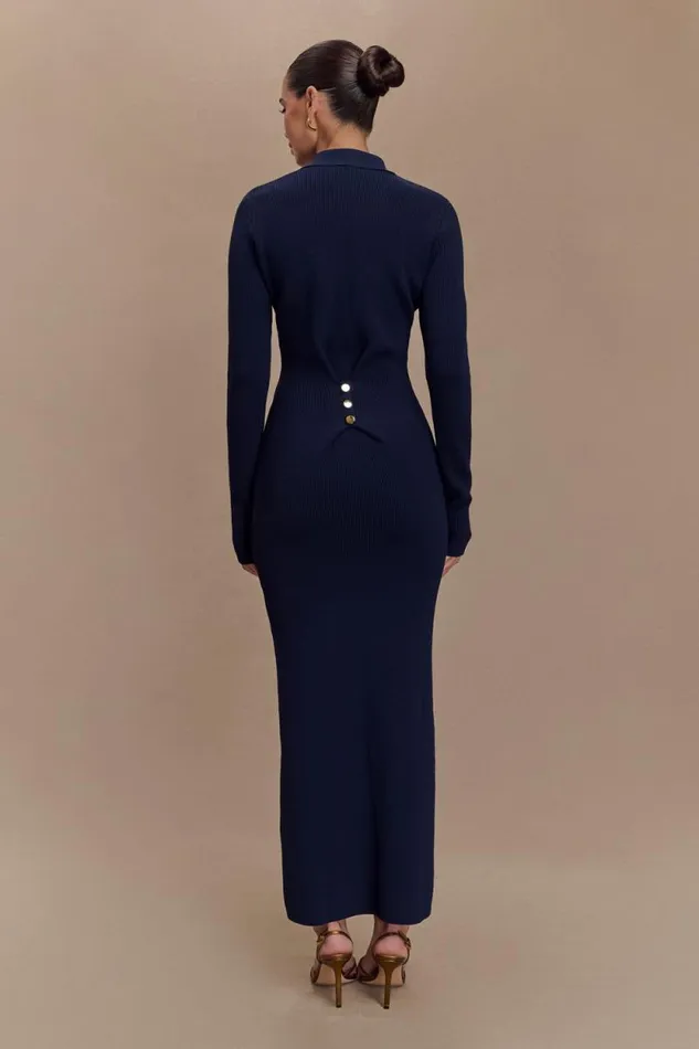 Women Meshki Dresses Abbey Buttoned Knit Midi Dress 8211 Navy