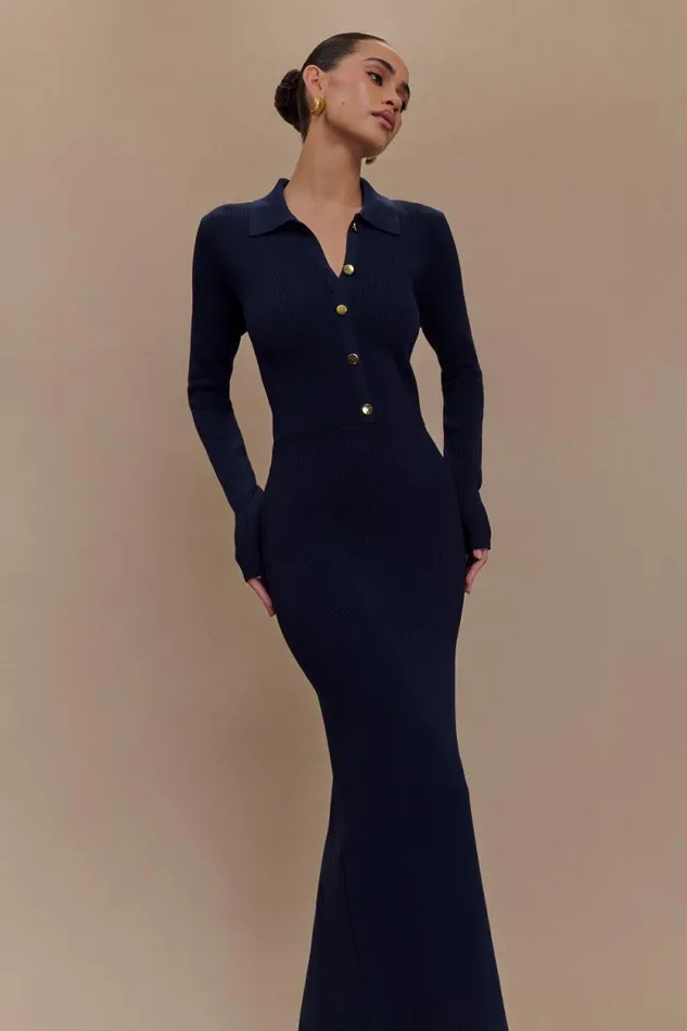 Women Meshki Dresses Abbey Buttoned Knit Midi Dress 8211 Navy