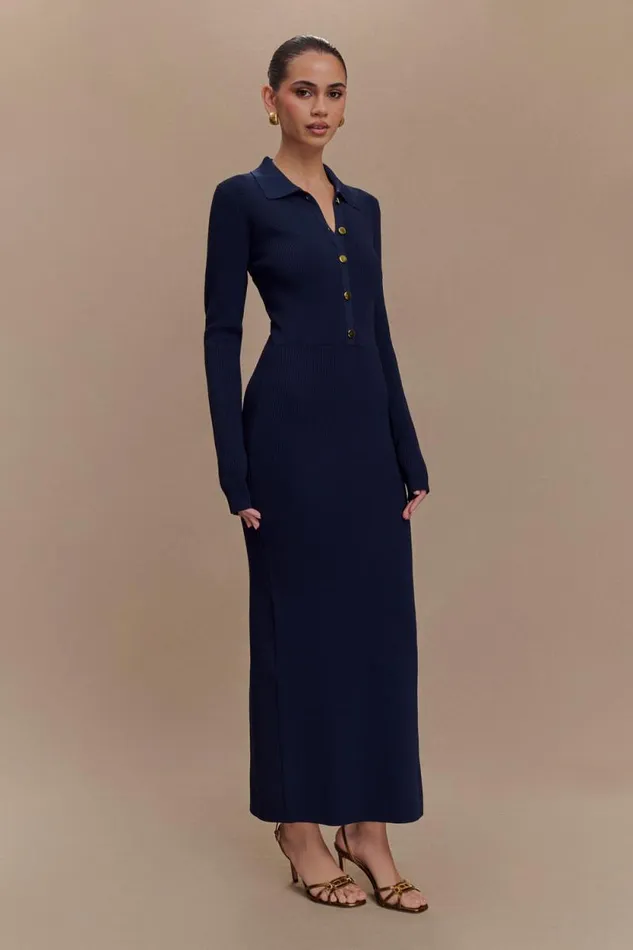 Women Meshki Dresses Abbey Buttoned Knit Midi Dress 8211 Navy