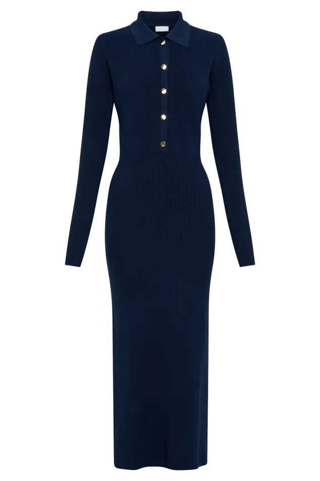 Women Meshki Dresses Abbey Buttoned Knit Midi Dress 8211 Navy