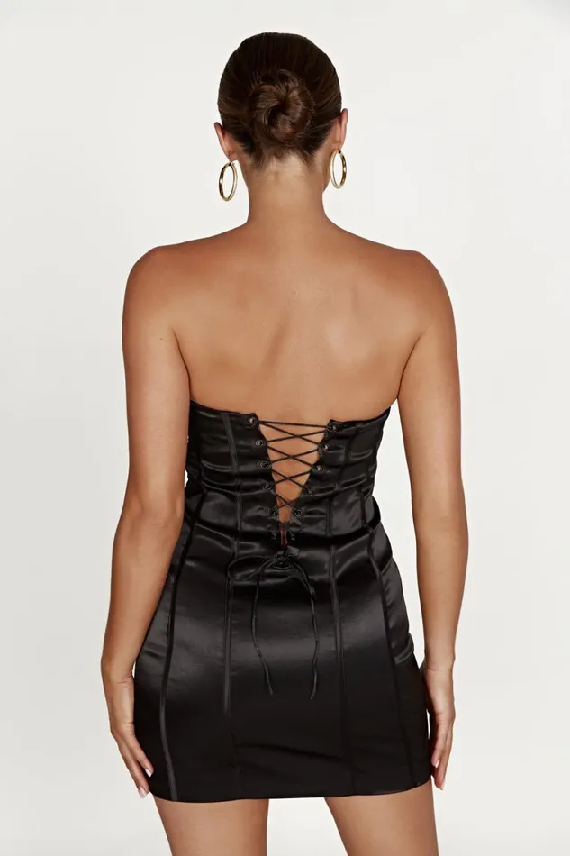 Women Meshki Dresses Amaya Lace Up Corset Mini Dress 8211 Black