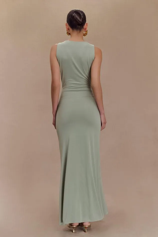 Women Meshki Dresses Beck Plunge Maxi Dress With Floral Hardware 8211 Basil