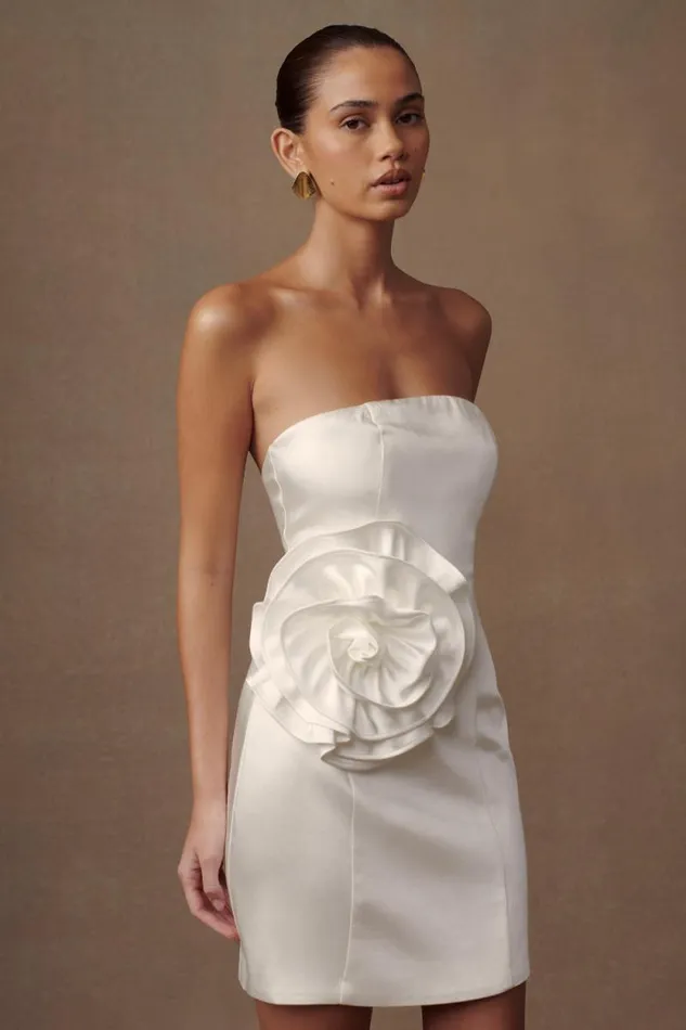 Women Meshki Dresses Bernadette Strapless Rose Mini Dress 8211 White