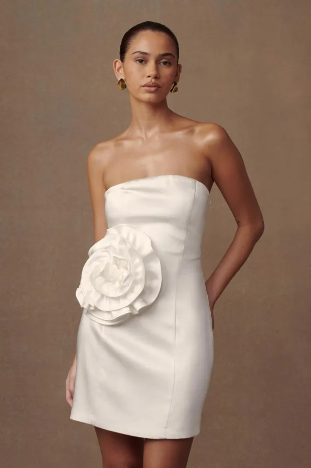Women Meshki Dresses Bernadette Strapless Rose Mini Dress 8211 White