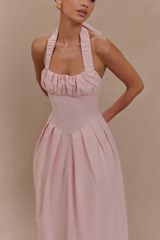 Women Meshki Dresses Candy Halter Midi Dress 8211 Ballet Pink
