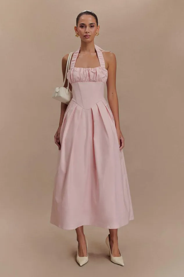 Women Meshki Dresses Candy Halter Midi Dress 8211 Ballet Pink